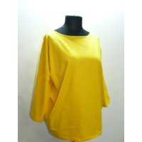 Bawełniana GRUBA BLUZA z haftem na dekolcie - żółta